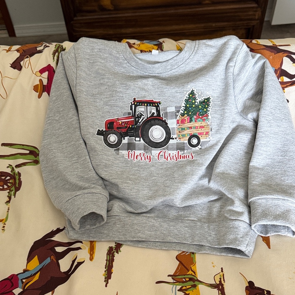 Gray Christmas Tractor Sweater